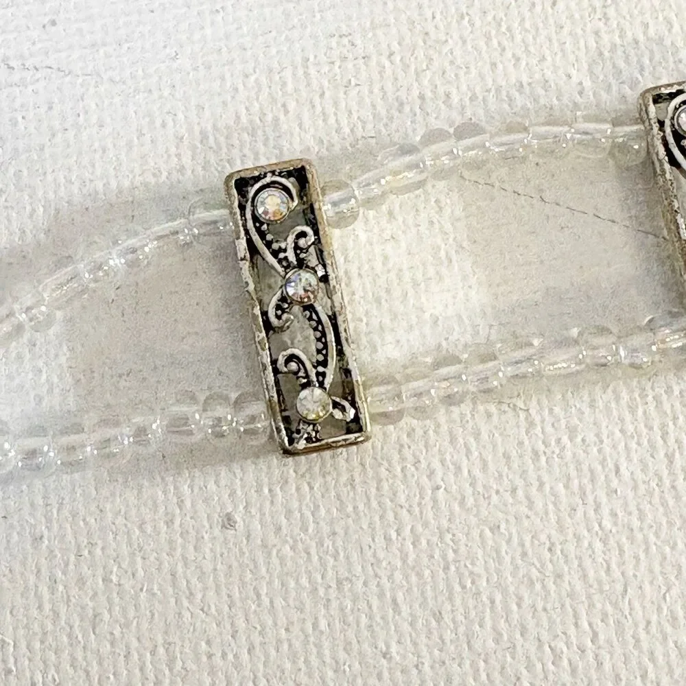 Beaded Bracelet Toggle Closure Clear Beads Silver Tone Delicate Size 7.75